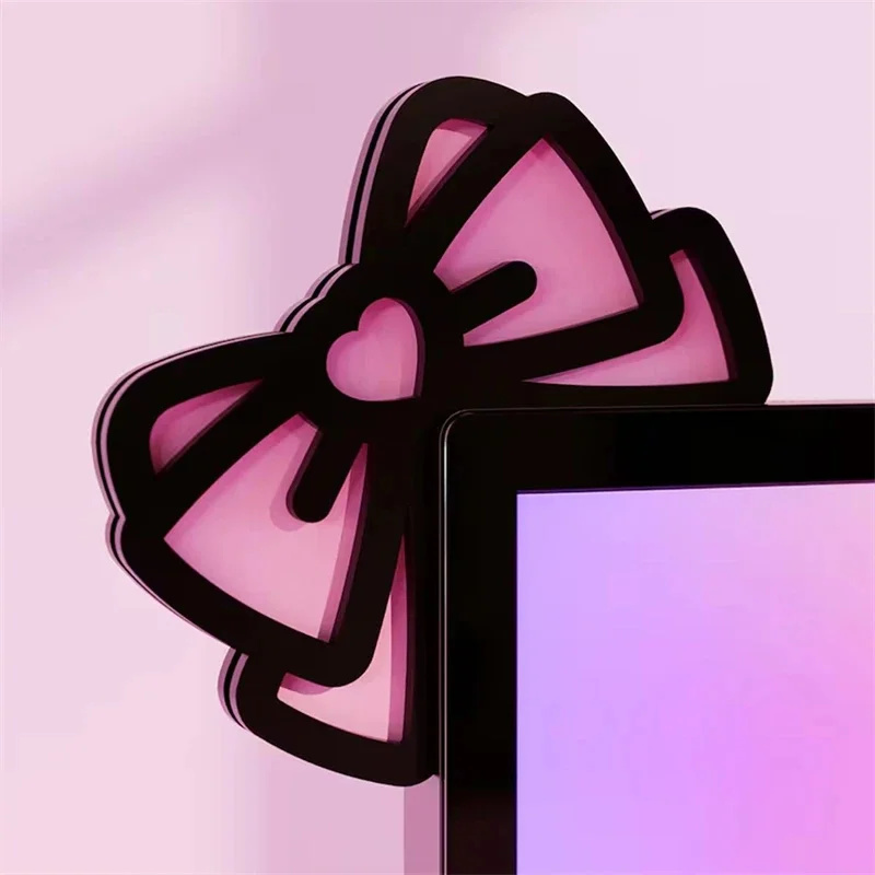 귀여운 핑크 아크릴 리본 모니터 장식 리본 매듭 PC  - Gaming Office Accessories 리뷰 및 가격